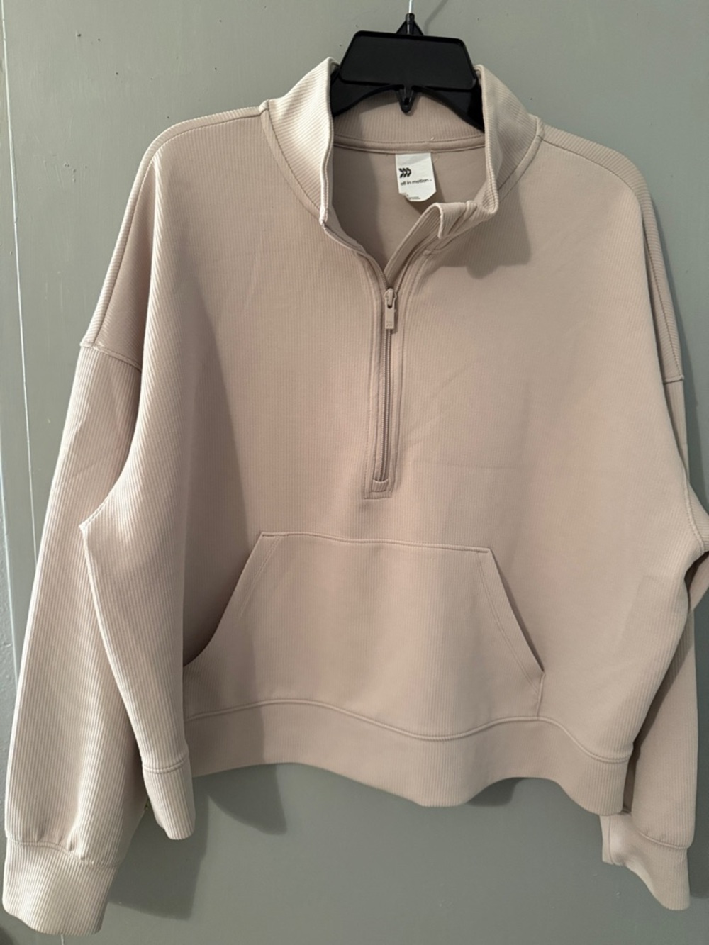 all in motion Half-Zip Ribbed Pullover Hoodie - Light Beige